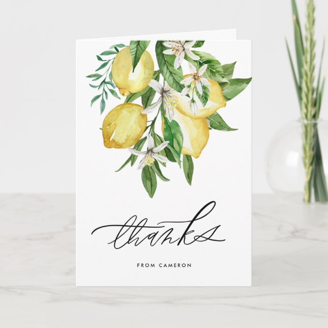 Carte De Remerciements Aquarelle Citrons et fleurs Fête d'anniversaire (Devant)