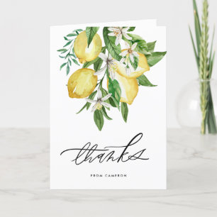 Carte De Remerciements Aquarelle Citrons et fleurs Fête d'anniversaire