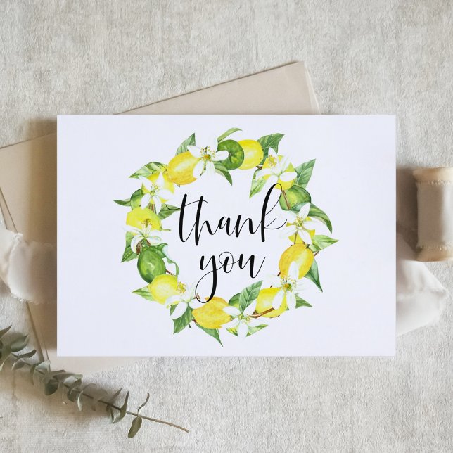 Carte De Remerciements Aquarelle Citrons et fleurs Mariage d'été (Créateur téléchargé)
