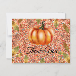 Carte De Remerciements Aquarelle Citrouille Automne Orange Paillettes