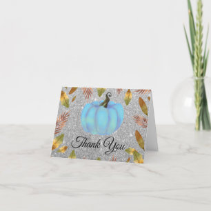 Carte De Remerciements Aquarelle Citrouille d'automne Paillettes Argentée