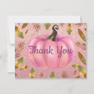 Carte De Remerciements Aquarelle Citrouille d'Automne Rose Gold Pailleté