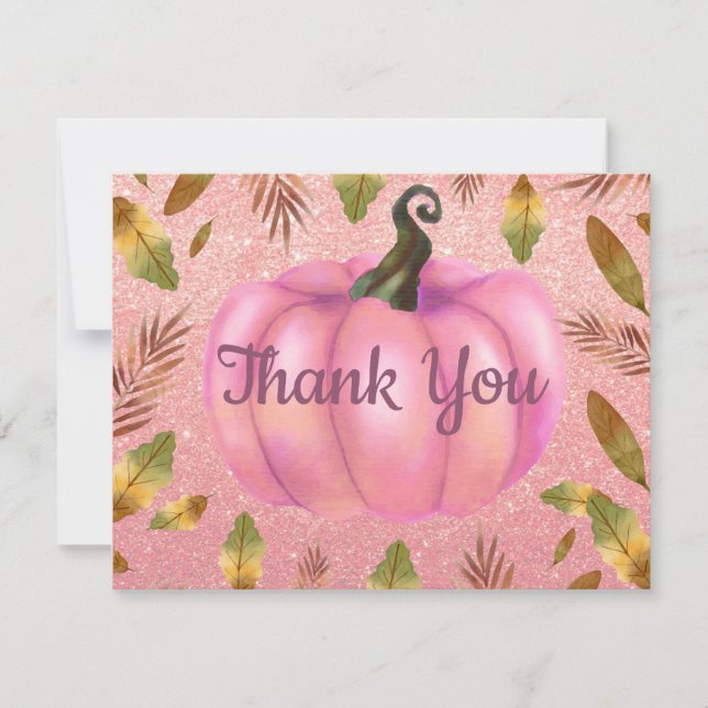 Carte De Remerciements Aquarelle Citrouille  Rose or Parties scintillant  (Devant)