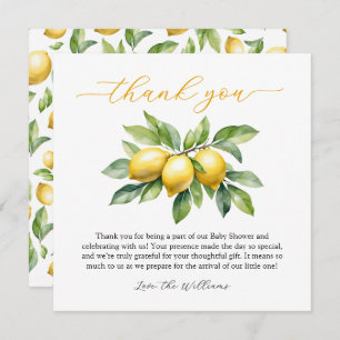 Carte De Remerciements Aquarelle Citrus Lemon Baby shower