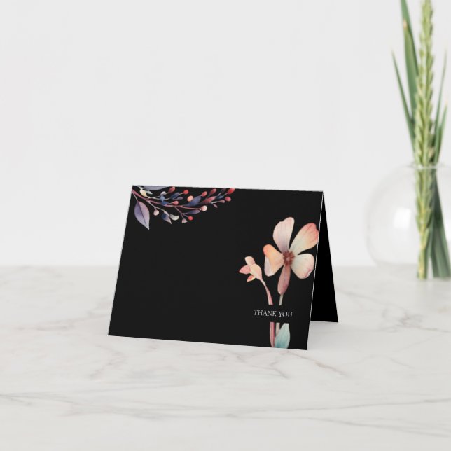 Carte De Remerciements Aquarelle classique bleu Feuille Floral (Devant)