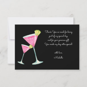 Carte De Remerciements Aquarelle Cocktail fête d'anniversaire noir