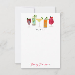 Carte De Remerciements Aquarelle Cocktails & Boissons de fête Personnalis