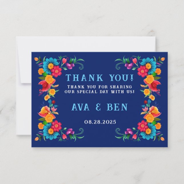 Carte De Remerciements Aquarelle colorée Floral Fiesta Mariage (Devant)