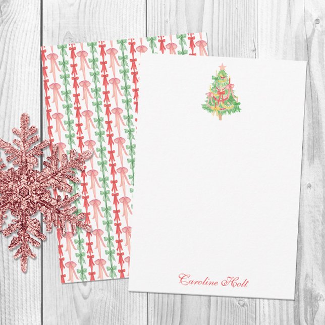 Carte De Remerciements Aquarelle Coquette Bow Christmas Tree Personnalise (Créateur téléchargé)