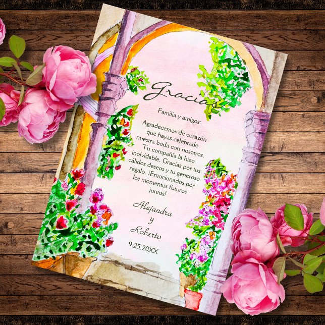 Carte De Remerciements Aquarelle couleur espagnole Floral Vieux-Ville Mex (Créateur téléchargé)