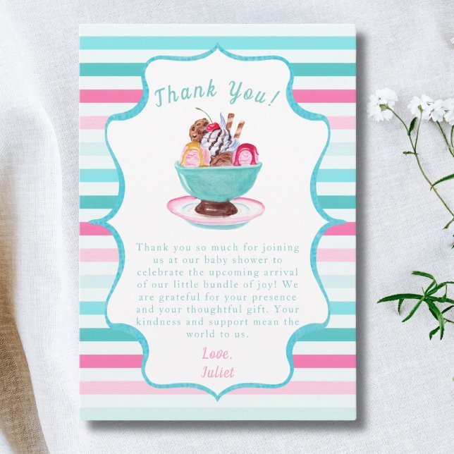 Carte De Remerciements Aquarelle Crème glacée Baby shower Sundae (Créateur téléchargé)