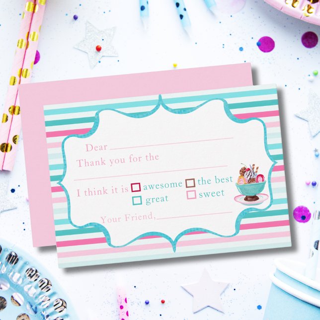 Carte De Remerciements Aquarelle Crème glacée Dimanche Anniversaire Rempl (Créateur téléchargé)