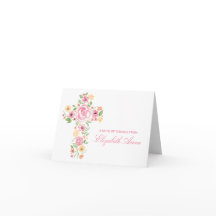 Aquarelle Croix rose Fleur première communion