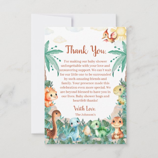 Carte De Remerciements Aquarelle Cute Dinosaur Boy Baby shower (Devant)