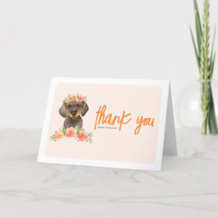 Carte De Remerciements Aquarelle Dachshund et Peach Flower Dog Anniversai