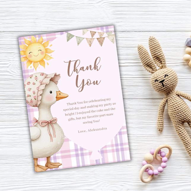 Carte De Remerciements Aquarelle d'anniversaire de la fille d'oie soie mi (Créateur téléchargé)