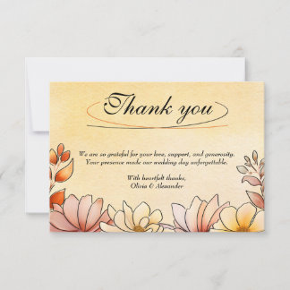 Carte De Remerciements Aquarelle d'automne Floral Terracotta Mariage jaun