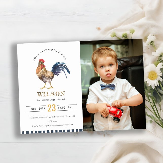 Carte De Remerciements Aquarelle de coq de ferme mignonne photo Invitatio (Créateur téléchargé)