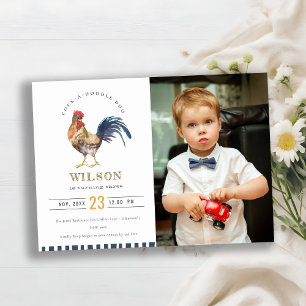 Carte De Remerciements Aquarelle de coq de ferme mignonne photo Invitatio