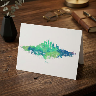 Carte De Remerciements Aquarelle de la skyline de Chicago, ville verte et