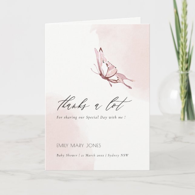 Carte De Remerciements Aquarelle de pin blanc mignon Baby shower papillon (Devant)