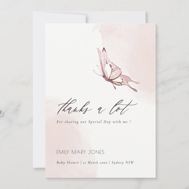 Carte De Remerciements Aquarelle de pin blanc mignon Baby shower papillon (Devant)