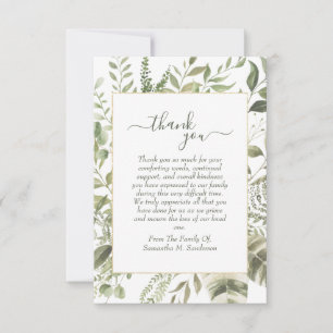 Carte De Remerciements Aquarelle de verdure funéraire en mémoire d'amour