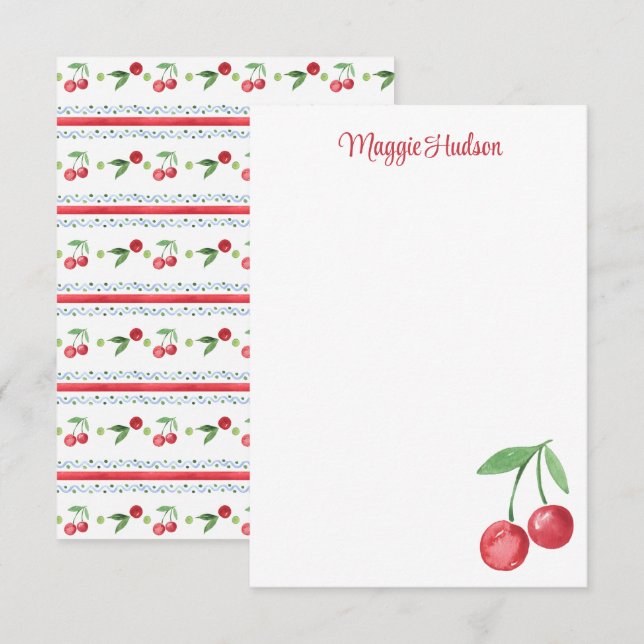 Carte De Remerciements Aquarelle des cerises du grand millénaire (Devant / Derrière)