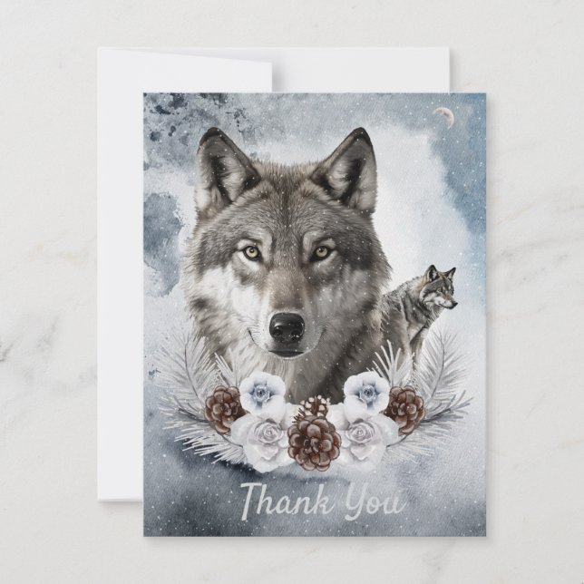 Carte De Remerciements Aquarelle des loups hiver (Devant)