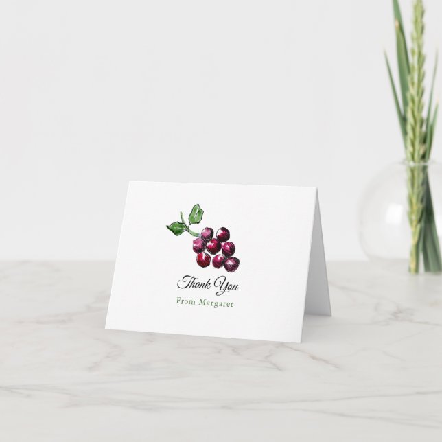Carte De Remerciements Aquarelle dessinée à la main Raisins de vin rouge  (Devant)