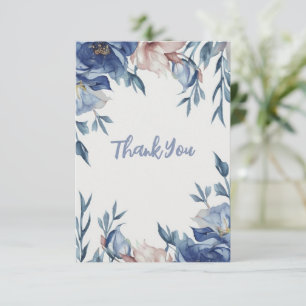 Carte De Remerciements Aquarelle douce Floral bleu