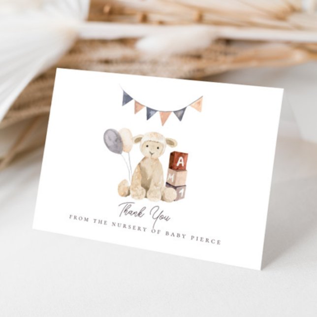 Carte De Remerciements Aquarelle douce Lamb Baby shower bébé jouet (Créateur téléchargé)