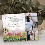 Carte De Remerciements Aquarelle du Mariage de la baie<br><div class="desc">Carte de remerciements de mariage de prairie aquarelle avec message de remerciement personnalisé et 3 photos de mariages. Ce magnifique décor de paysage comprend un script élégant, une typographie moderne, des paysages de montagne, des prairies verdoyantes et des fleurs sauvages. Parcourez ma collection Country Meadow pour trouver des objets correspondants...</div>