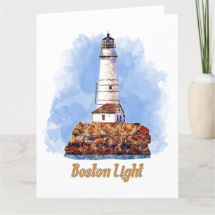 Carte De Remerciements Aquarelle du phare de Boston - Massachusetts