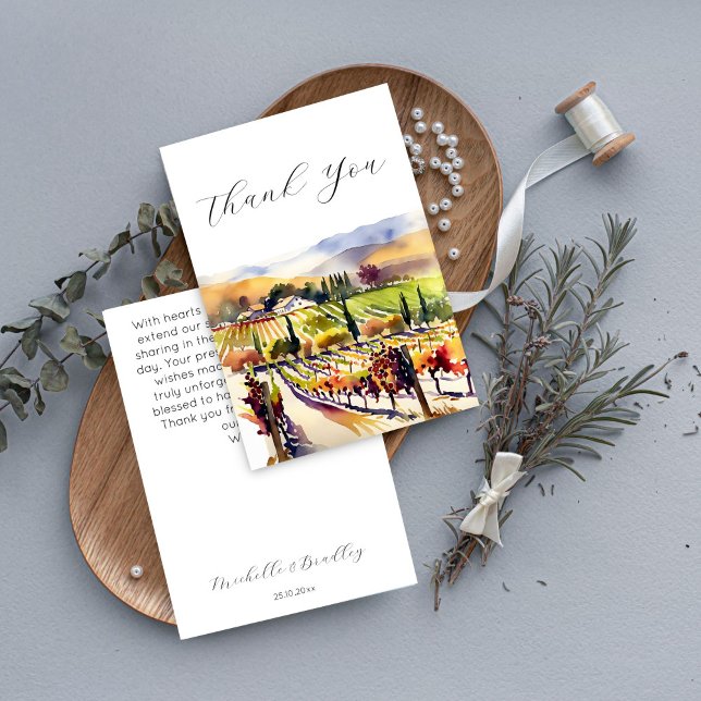 Carte De Remerciements Aquarelle du vignoble de Napa Valley (Napa Valley vineyard wedding Thank You Card watercolor vineyard scenery vineyard themed wedding)