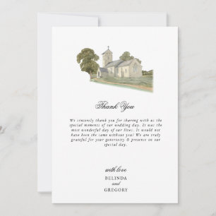 Carte De Remerciements Aquarelle Eglise traditionnelle Monogramme Mariage