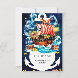 Carte De Remerciements Aquarelle enchantée bateau Pirate Anniversaire