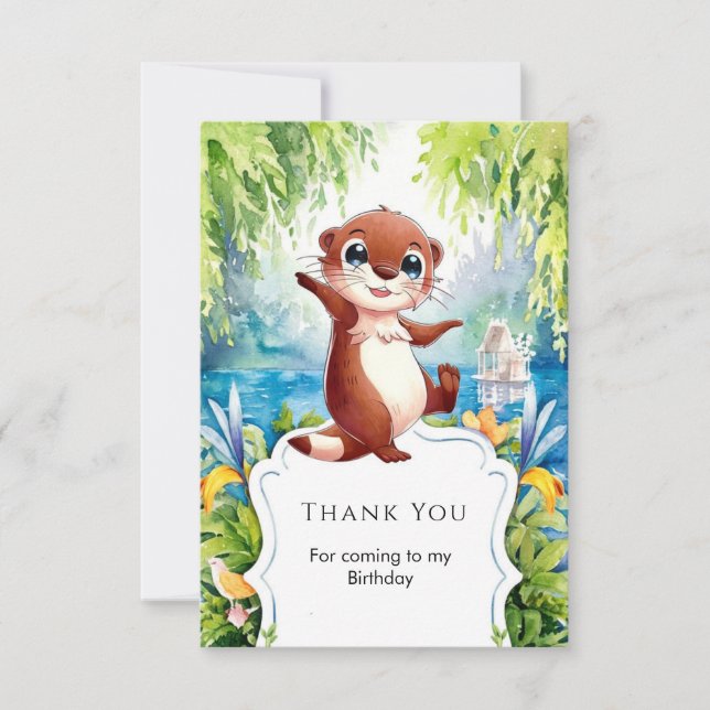 Carte De Remerciements Aquarelle Enfants Otter Anniversaire (Devant)
