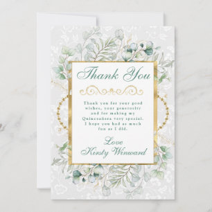 Carte De Remerciements Aquarelle Eucalyptus et Verdure Quinceanera