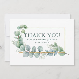 Carte De Remerciements Aquarelle Eucalyptus Green Mariage Gold Frame
