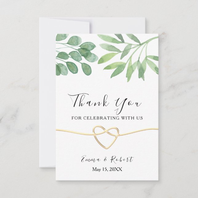 Carte De Remerciements Aquarelle Eucalyptus Mariage de verdure (Devant)