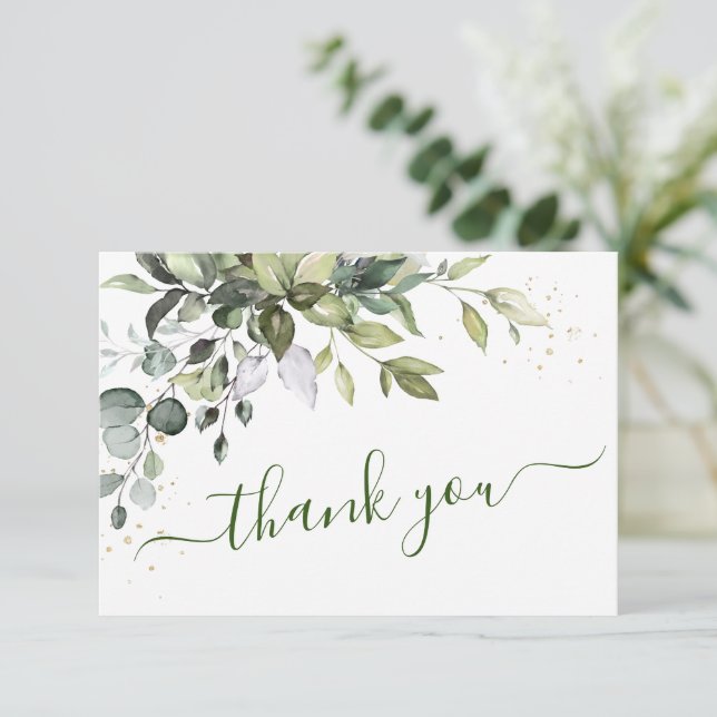 Carte De Remerciements Aquarelle Eucalyptus Vert (Debout devant)