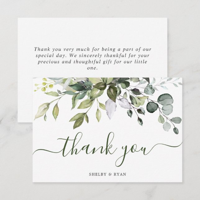 Carte De Remerciements Aquarelle Eucalyptus Vert Mariage Aquarelle (Devant / Derrière)