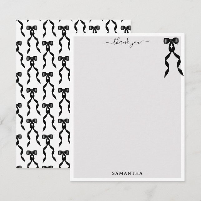 Carte De Remerciements Aquarelle fantaisie Noir Bow personnalisée (Devant / Derrière)