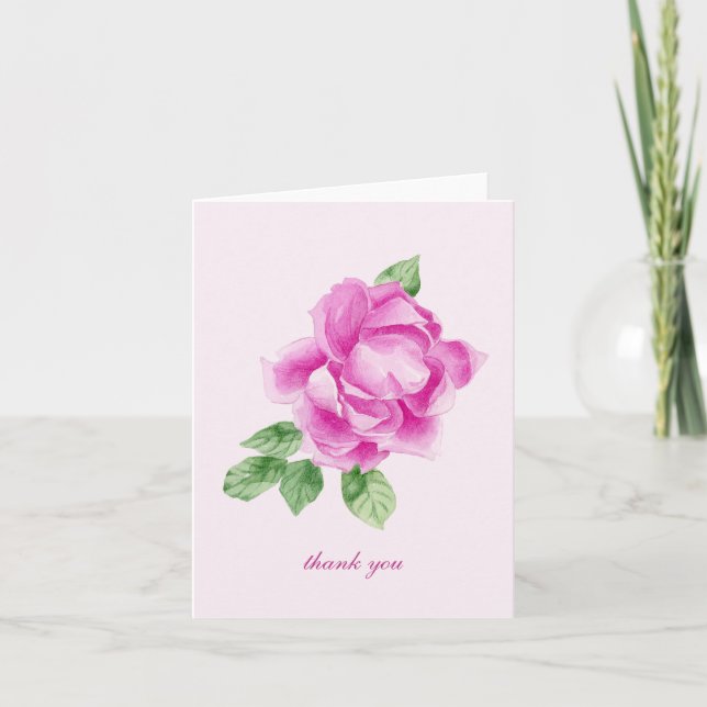 Carte De Remerciements Aquarelle féminine Rose rose (Devant)