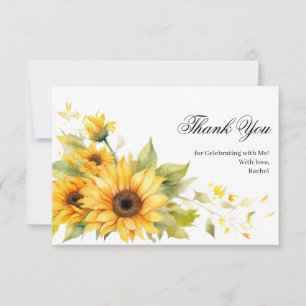 Carte De Remerciements Aquarelle Fête de Mariage Rustique aux Tournesols