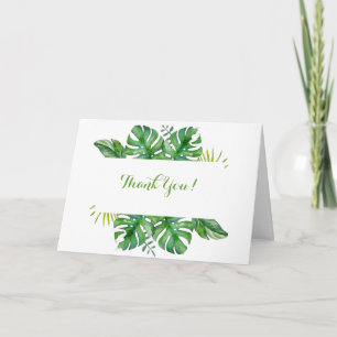 Carte De Remerciements Aquarelle Feuilles de Monstera Vert Tropical Maria