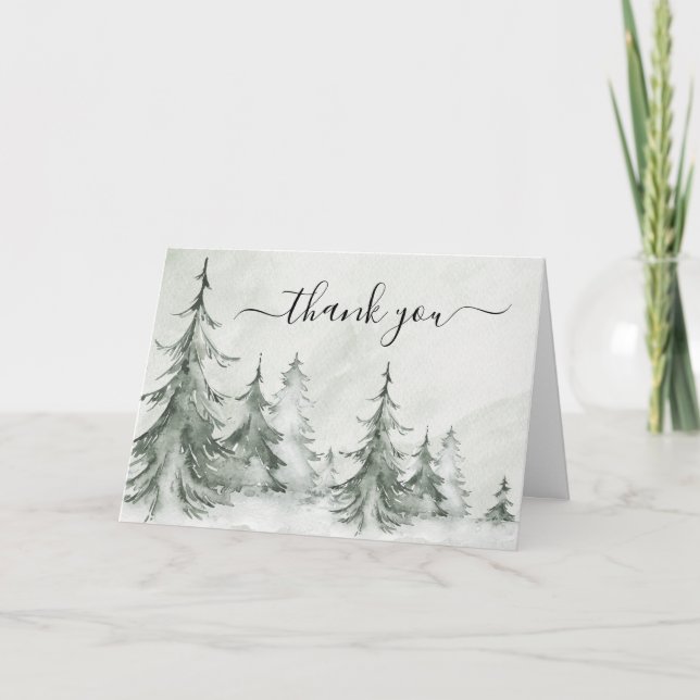 Carte De Remerciements Aquarelle Fir Trees Mariage d'hiver (Devant)
