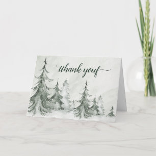 Carte De Remerciements Aquarelle Fir Trees Mariage d'hiver