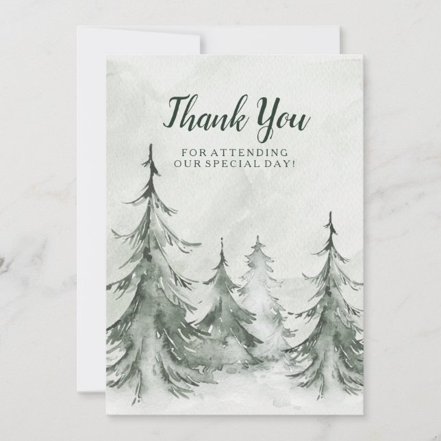 Carte De Remerciements Aquarelle Fir Trees Mariage d'hiver (Devant)